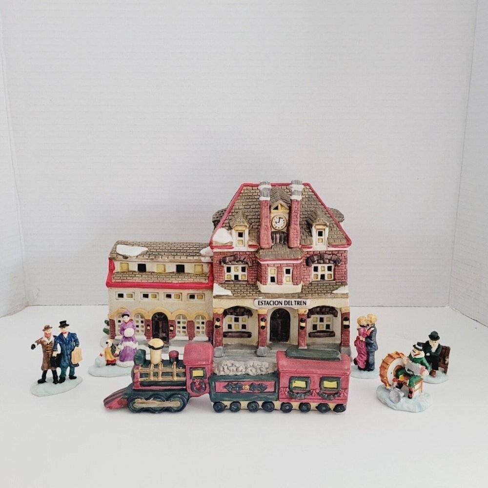 7pc Holiday Gatherings Porcelain Light Up (NO LIGHT) Railway Station Christmas